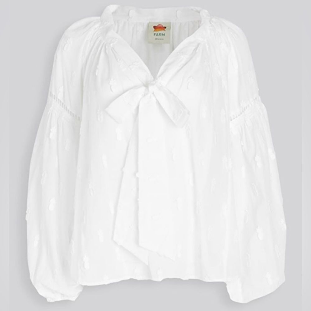 Farm Rio White Pineapple Blouse Puff Sleeves